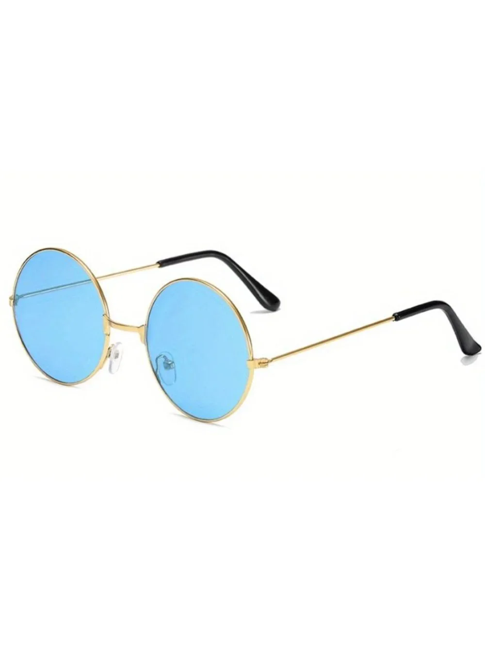 Retro Round Sunglasses With Gold Metal Frame & Light Blue Lenses